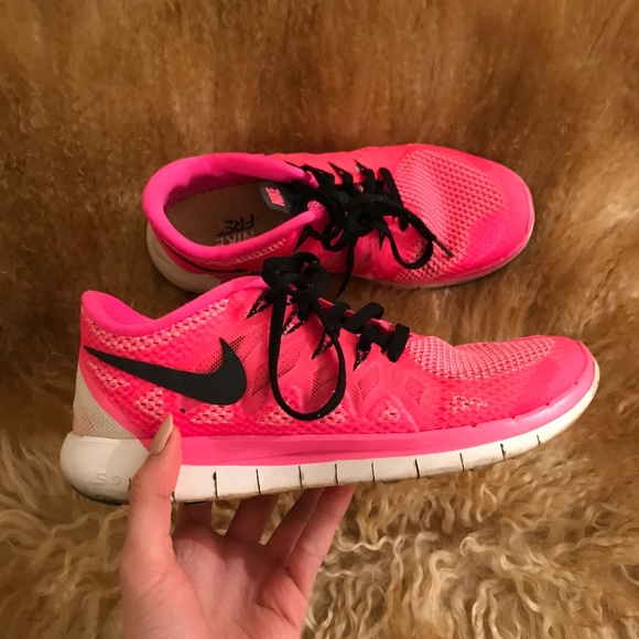 Nike Shoes - Bright Pink and Black Nike Sneakers